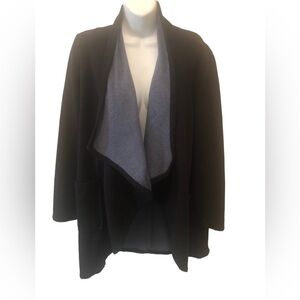 Fabletics Fleece Open Cardigan Sz. M Black Shawl Cascading Front Loungewear